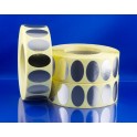 Etichette ovali in carta argento 26 x 16 mm. Etichette 2000 per rotolo